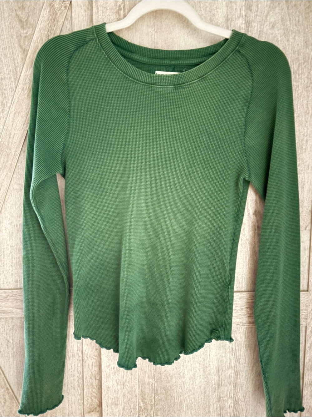 We The Free Green Waffle Knit Thermal Long Sleeve Top | Small
